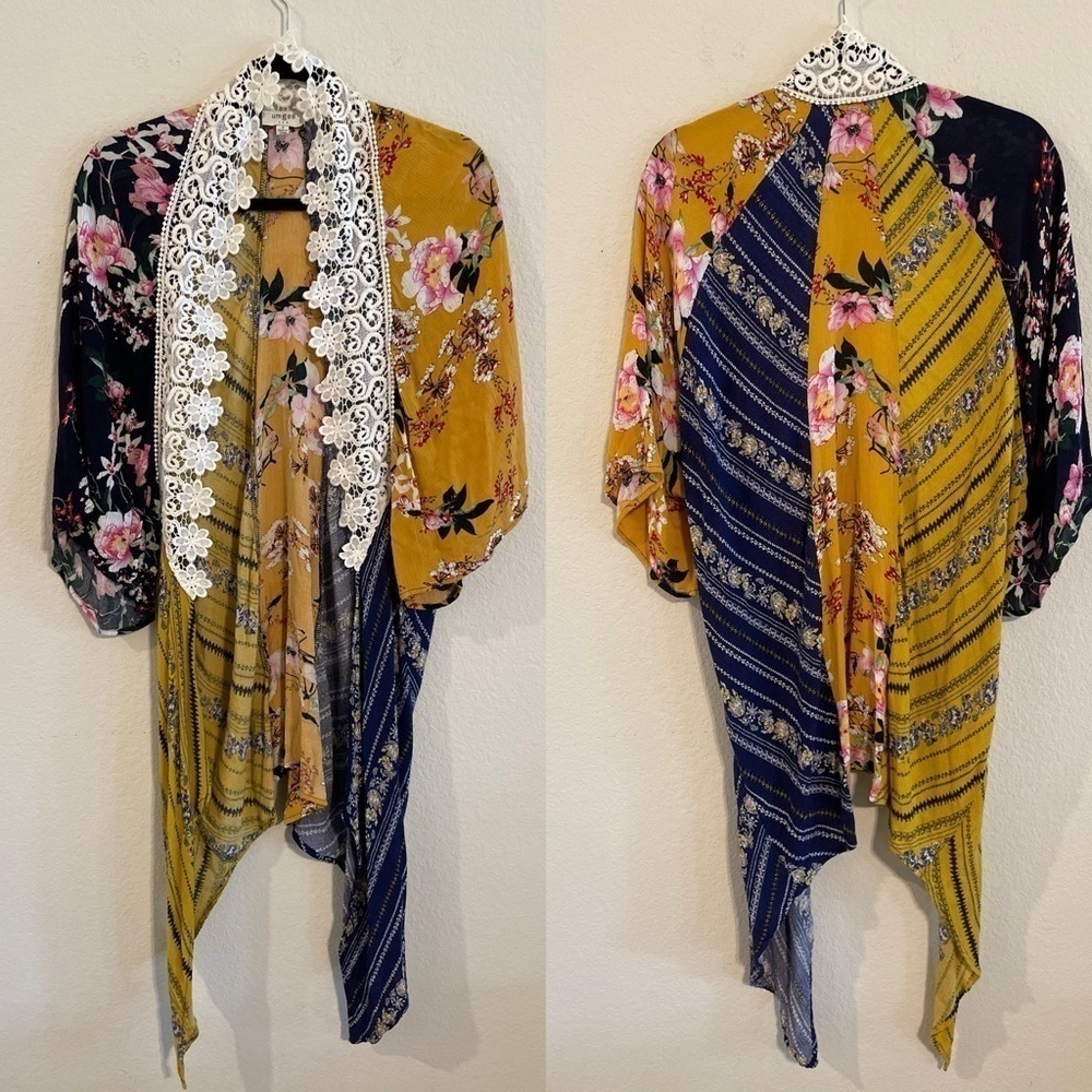 Umgee Women Kimono Cardigan Small Colorful Floral  Crochet Bohemian Cottagecore